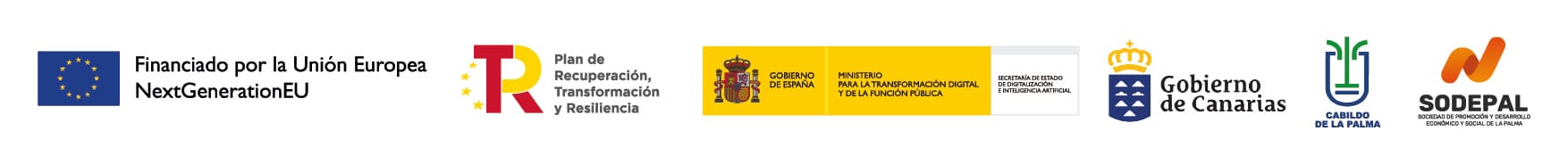 Financiado por la Unión Europea — NextGenerationEU · Plan de Recuperación, Transformación y Resiliencia · Gobierno de España, Ministerio para la Transformación Digital y de la Función Pública · Gobierno de Canarias · Cabildo de La Palma · SODEPAL